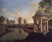 Edward Haytley The Brockman Family and Friends at Beachborough Manor The Temple Pond looking from the Rotunda china oil painting artist
